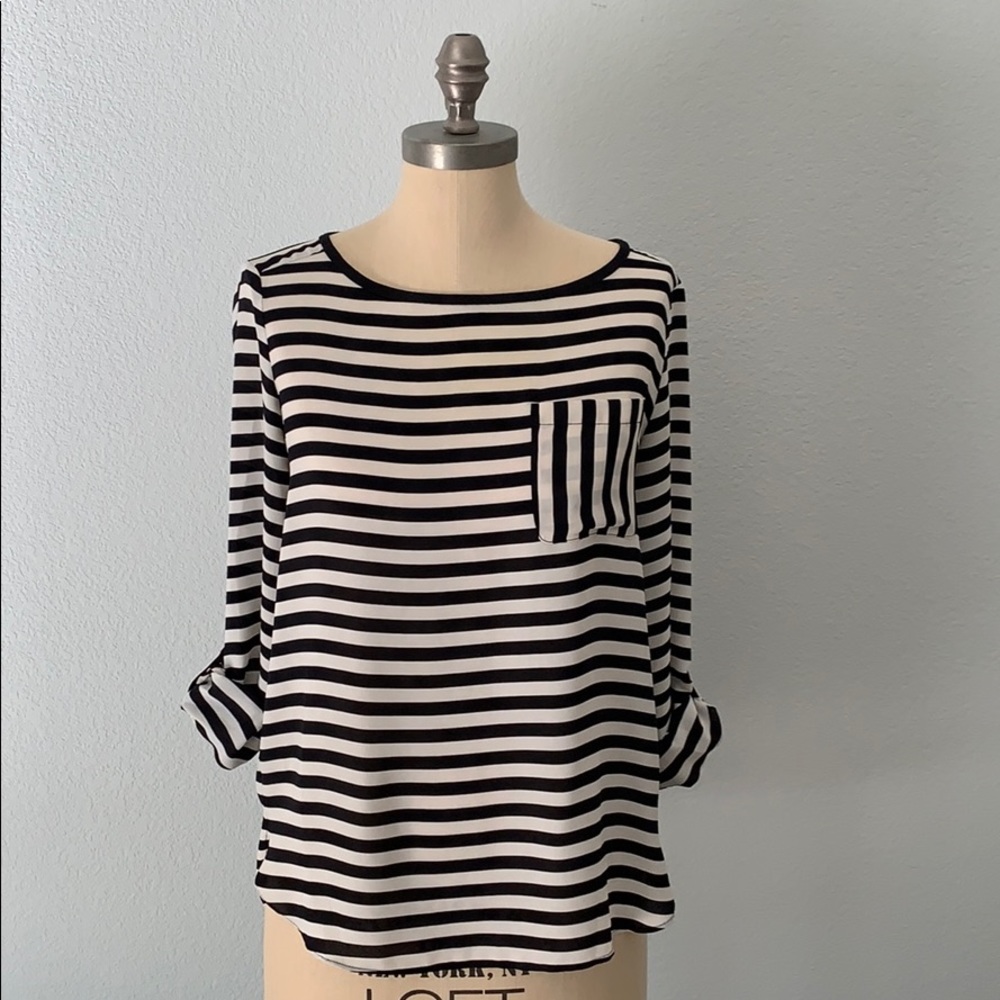 LOFT women’s black and white striped blouse